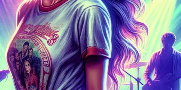 A passionate moment between Lisa and Matt at a vibrant London rock concert, filled with excitement and longing.