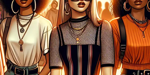 A lively urban street scene featuring diverse young women in trendy Western teenage fashion with vibrant graffiti backgrounds.