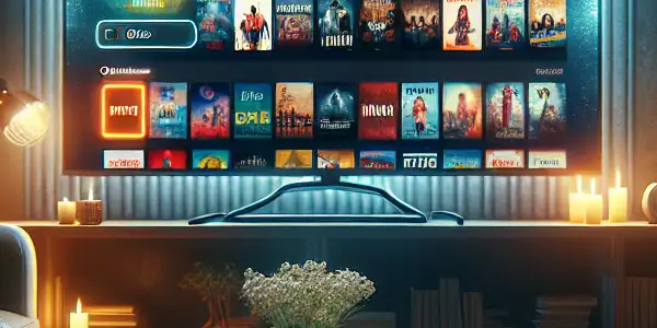 Cozy living room with a large screen, popcorn, and a warm atmosphere for watching free adult films.