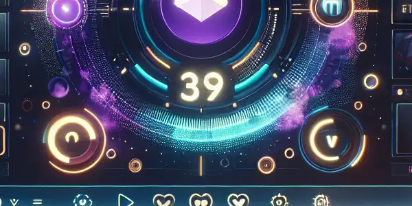 A cozy room with a futuristic screen displaying Japanese AV film thumbnails and leisure elements like a couch and snacks.