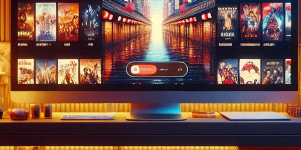 A cozy digital space featuring a computer screen with a colorful adult streaming platform and inviting ambiance.