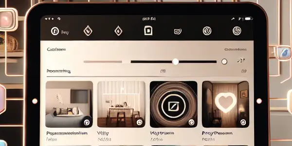 A modern digital interface showcasing adult video thumbnails in a stylish, cozy workspace with Japanese cultural elements.