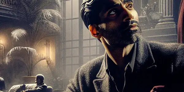 A passionate couple in a luxurious apartment, exploring desire and conflict amidst intimate, moody lighting.