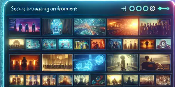 A futuristic computer interface displaying curated, safe adult film thumbnails with a focus on security and modernity.<a href=