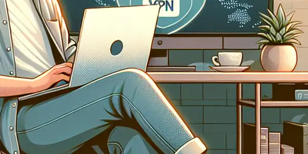 A cozy home office with a person using a laptop to safely purchase Japanese adult films online.