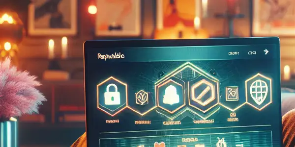 A cozy, modern living room scene featuring a person enjoying safe adult entertainment on a stylish laptop.