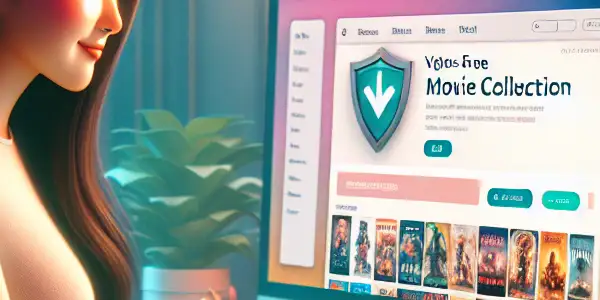 A cozy home office scene with a person browsing a safe adult film website on a computer.