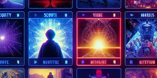 A modern digital interface showcasing diverse adult film genres with vibrant thumbnails and a futuristic, secure atmosphere.